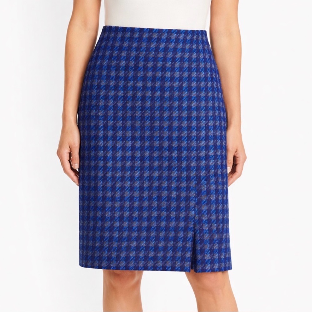 Talbots Skirt Knee Length Houndstooth Wool Blend Blue Lined Size 10P